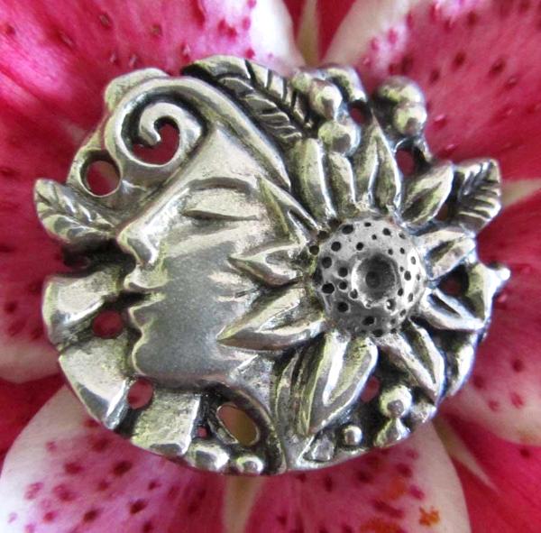 Flower Girl Art Nouveau Brooch nature goddess Pin by Liza Paizis