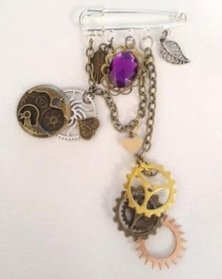 SP Bar pin with assorted charms SP Bar pin with assorted charms