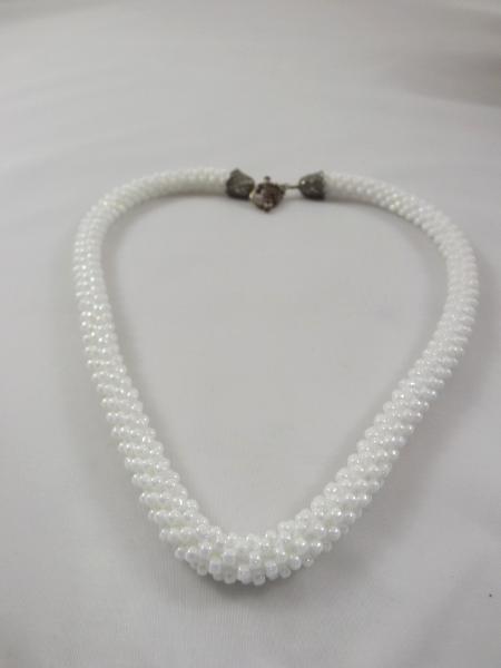 N-15 White Crocheted Rope Necklace