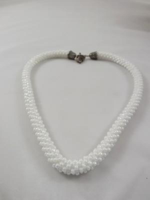 N-15 White Crocheted Rope Necklace