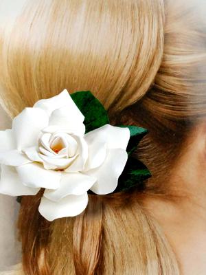 Gardenia Hair Clip Life Size