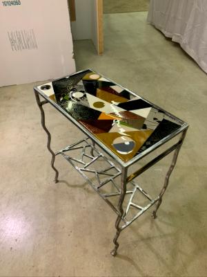 "TALL & NARROW GLASS & WELDED ART TABLE by SHazard
