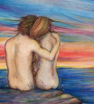 Oceans Lovers Romantic Art Print from the Original Painting 
