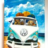 BUSLOAD OF DOGS ON THE BEACH