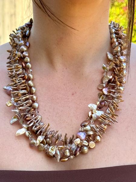Light Bronze and Cream Multi-Strand Pearl Necklace