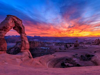 Delicate Arch and Sandstone Bowl at Sunset Delicate Arch and Sandstone Bowl at Sunset