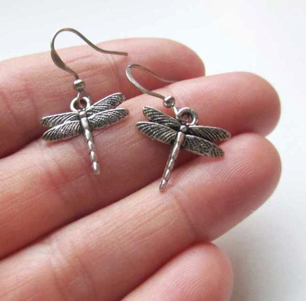 Small dragonfly earrings silver toned nickel free delicate dragonflies charm jewelry