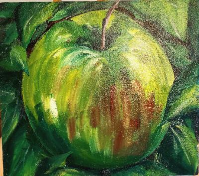 Acrylic of Apple on Vine. Styrofoam board