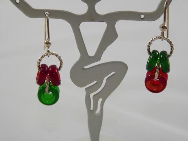 E-92 Red & Green Glass Donuts & Sterling Silver Earrings