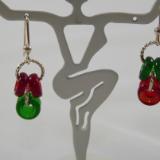 E-92 Red & Green Glass Donuts & Sterling Silver Earrings