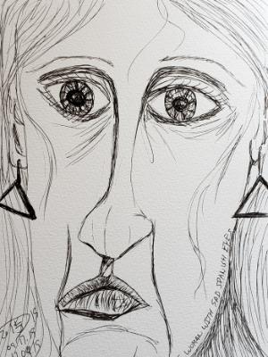The woman with sad Spanish eyes. 09/17/19 // 17/09/19 sketch by Duane Kirby Jensen Note: this sketch was done in the cafe shop The woman with sad Spanish eyes. 09/17/19 // 17/09/19 sketch by Duane Kirby Jensen Note: this sketch was done in the cafe shop