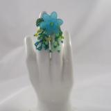 R-15 Green Beaded Ring w/Turquoise Flower