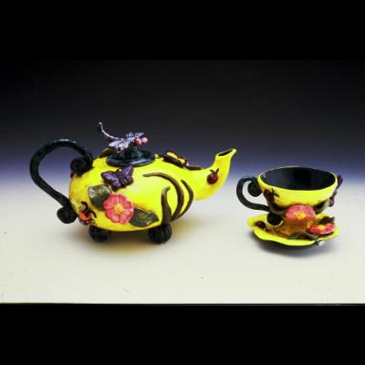 Yellow garden Teapot, Cup & Saucer