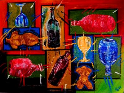 "Picnic" Painting 2 In My Wine Series - Acrylic on Canvas