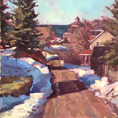 Winter Road to Town 20x20" sold Winter Road to Town 20x20" sold