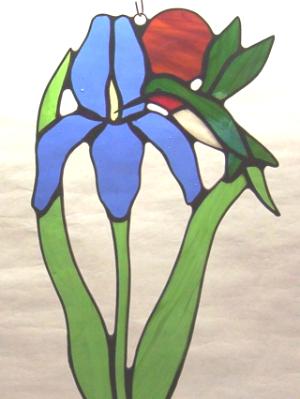 Hummingbird and Iris ~ Large Sun Catcher Hummingbird and Iris ~ Large Sun Catcher