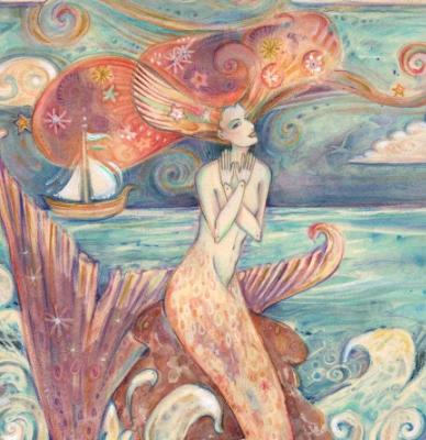 Ulysses Muse art print mermaid siren mythology whimsical art by Liza Paizis