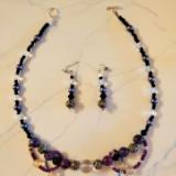 Purple and Black materials with Amethyst accent. Clear and Frosted glass with Silver Filigree Beads