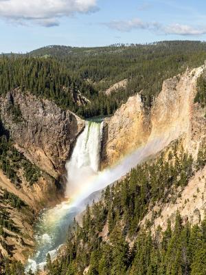 Yellowstone Lower Falls Rainbow and Blue Sky Yellowstone Lower Falls Rainbow and Blue Sky