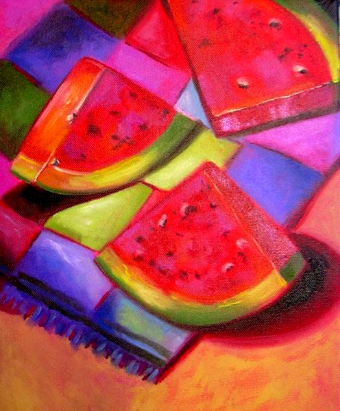 Mary's Watermelon Picnic, 11x14" #75.00