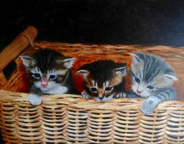 Basket babies 16x20 canvas in oils