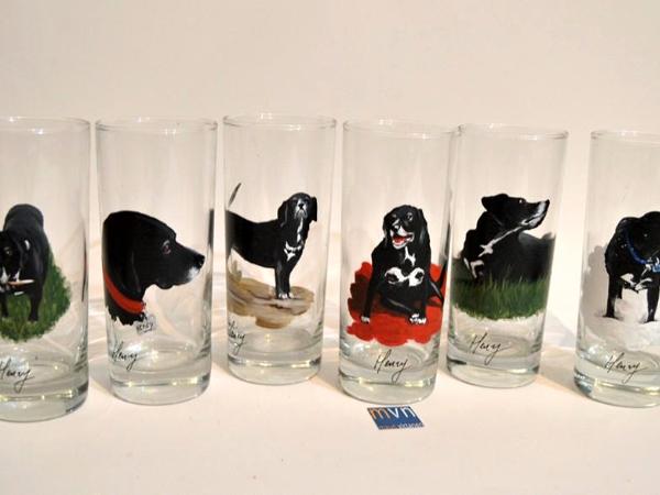 Set of handpainted glasses: A WORLD OF DOGS