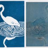 Egret with linocut block