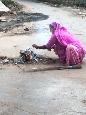 fire with broom