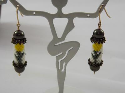 E-107 Yellow Tulip Bead Tube Earrings