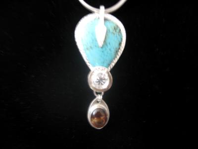 14-012 -Turquoise tear drop, Clear Quartz and blood agate 14-012 -Turquoise tear drop, Clear Quartz and blood agate