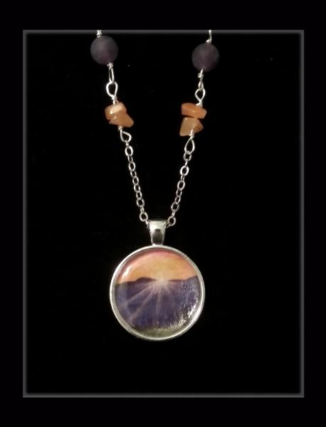 Mountain Sunrise Art Print Pendant and Gemstone Necklace