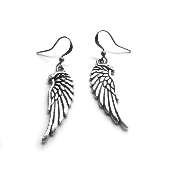 Angel wing silver toned dangle earrings wings angels charms for the ears