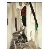 street with red geraniums