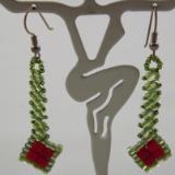 E-67 Green & Red Beaded Diamond Earrings