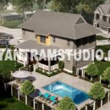 Exterior Rendering Services of bungalow with pool area by architectural visualisation services San Jose, California