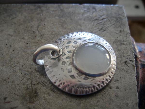 13-136 Moonstone and Patterned Sterling Pendant