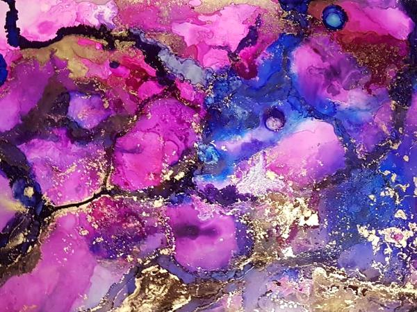 Abstract alcohol ink art gold leaf 