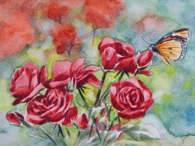 Red roses and butterfly, 35cm x 50cm, 2018 Red roses and butterfly, 35cm x 50cm, 2018