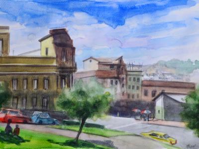 Plein air watercolor urban depiction, 35cm x 25cm, 2018 Plein air watercolor urban depiction, 35cm x 25cm, 2018