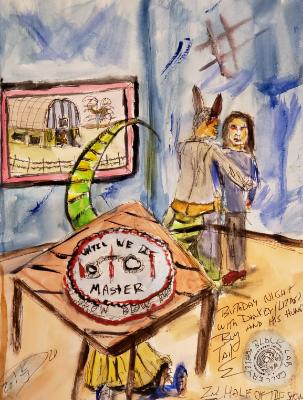 Birthday night with lizard-donkey boy and his hungry tail. Birthday night with lizard-donkey boy and his hungry tail.