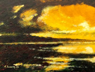 Sunset at Vazon, acrylic on canvas board, 30cm x 22cm.
