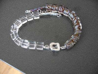13-110 Sterling, Quartz and Boro Glass Cube Necklace