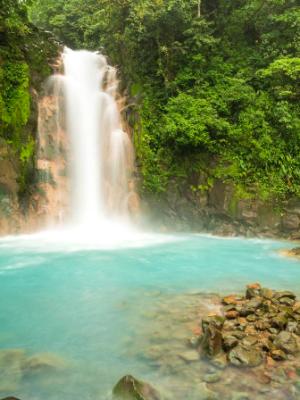 Rio Celeste Waterfall and Sulphurous Rocks Rio Celeste Waterfall and Sulphurous Rocks