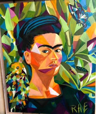 Frida in cubes with parrot 