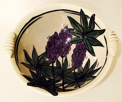 Purple Lupine Flower Bowl with Handles