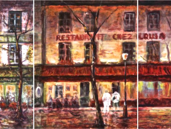Study for Nighttime in Montmartre - Triptych - SOLD