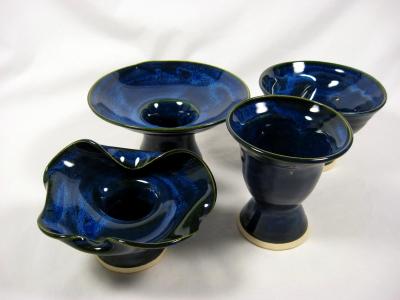White Stoneware Asian Vases with Sapphire Blue Glaze White Stoneware Asian Vases with Sapphire Blue Glaze