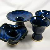 White Stoneware Asian Vases with Sapphire Blue Glaze
