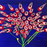 Red Flowers on Blue  20x16 Acrylic on Canvas