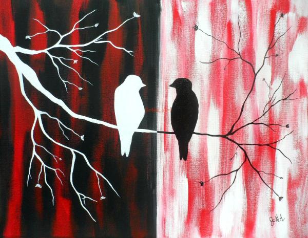 Silhouette Birds" Black & Red-- Acrylic on - JoNeL Gallery